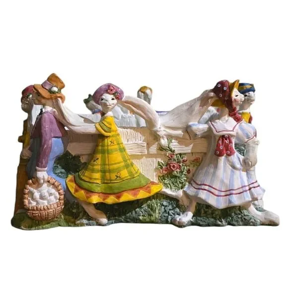 Vintage Dept 56 Easter Bunny Rabbit Parade Centerpiece Whimsical Basket Decor